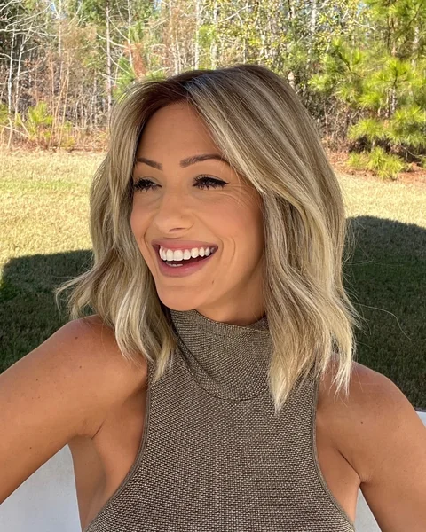 Dimensional Blonde Lob with Soft Beach Waves