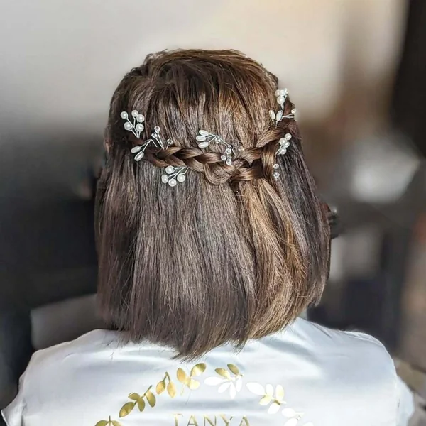Formal Short Bob with Half-Up Waterfall Braid
