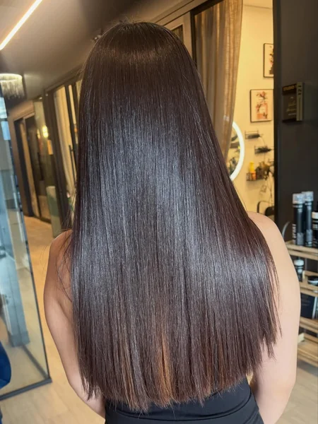 Long Dark Hair with Mirror-Like Straight Finish