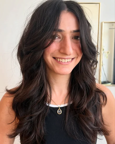 Long Dark Layers with Voluminous Face Frame
