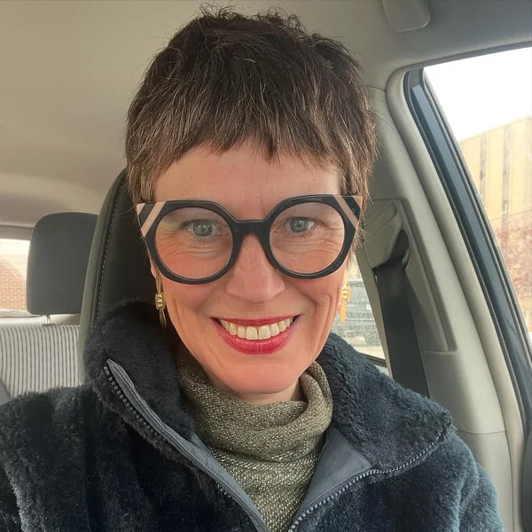old Brunette Pixie with Short Full Bangs