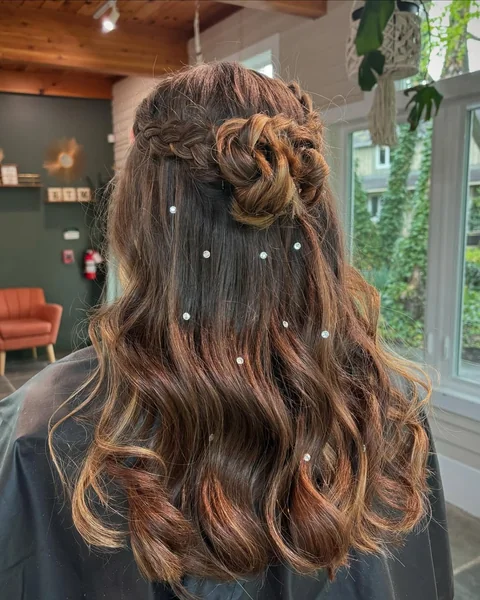 Romantic Braided Rosette Half-Updo for Prom