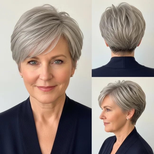Short pixie hairstyle for women with round
