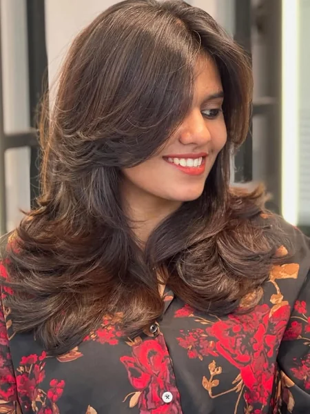 Subtle Butterfly Layers on Mid-Length Chocolate Brown Hair