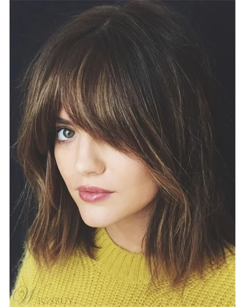 Textured Long Bob with Full Layered Fringe