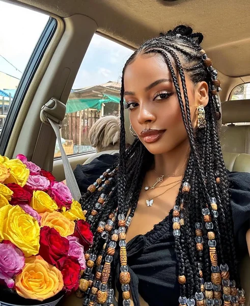 Bohemian Braids Half-Up with Trendy Wooden and Clay Beads