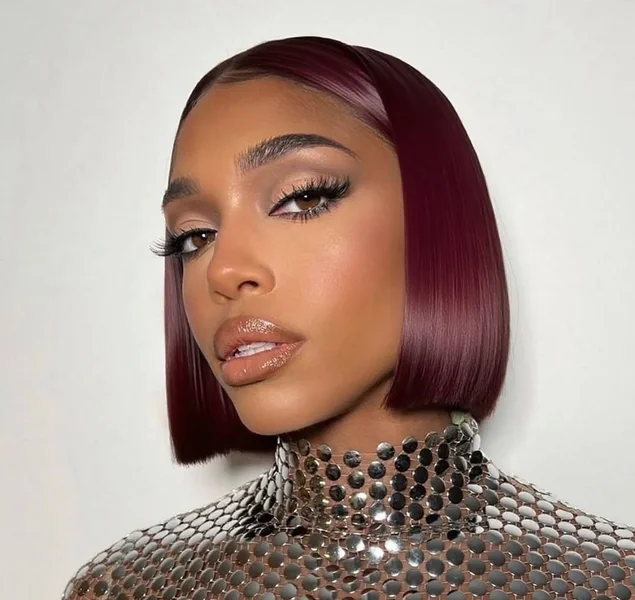 Bold Burgundy Blunt Bob with Center Part