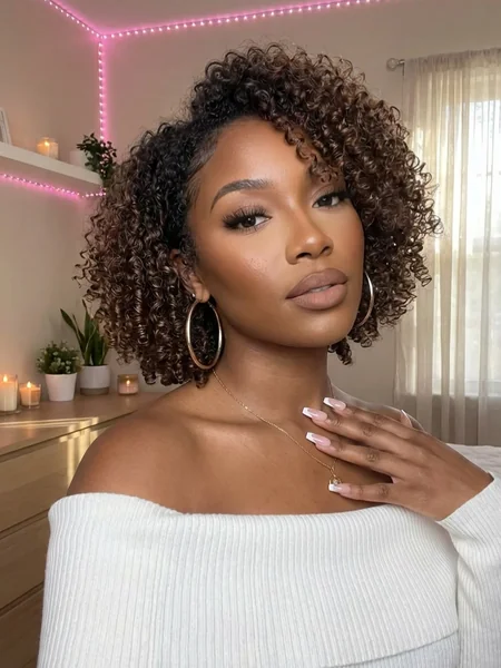 Bouncy Natural Bob with Warm Honey Highlights