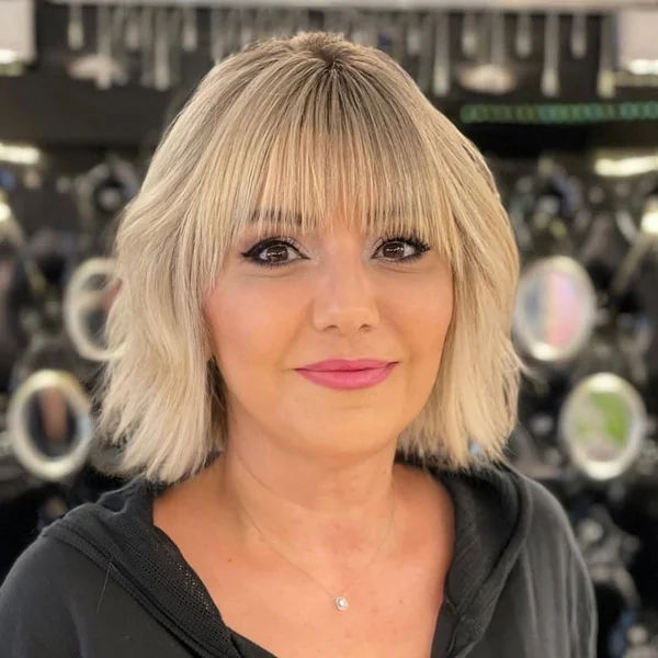 Bright Butter-Blonde Bob with Airy Wispy Bangs