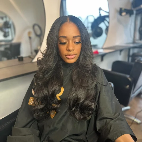 Center-Parted Long Layers with Maximum Volume Curls