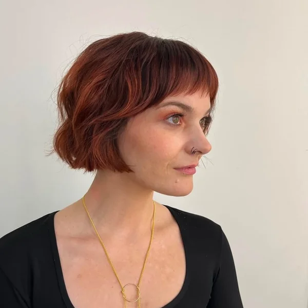 Chic Auburn French Bob with Piecey Micro Bangs