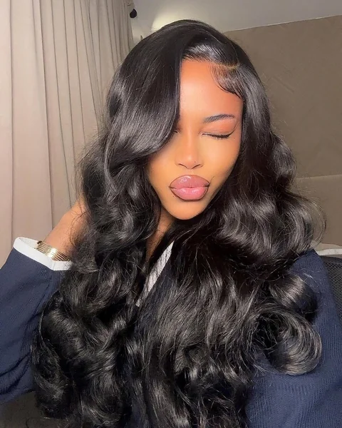 Classic Glamorous Black Wig with Deep Side Wave