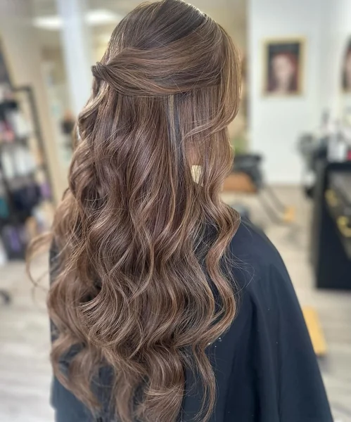 Classic Half-Up Twist with Long Wavy Balayage