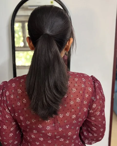 Classic Sleek Dark High Ponytail for Medium Hair
