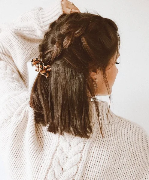 Cozy Half-Up Crown Braid on a Blunt Bob