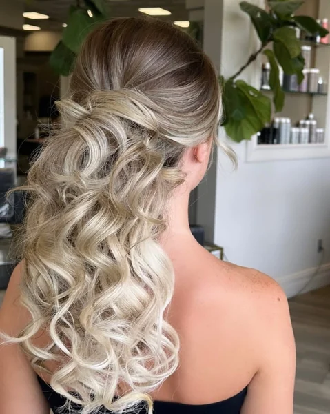 Curly Waterfall Half-Up Ponytail for Blonde Hair