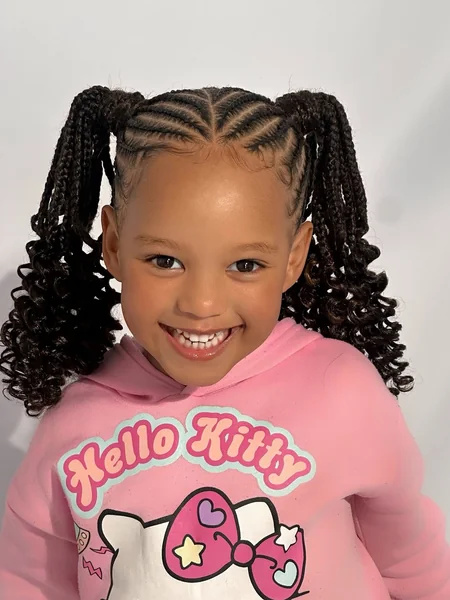 Cute Cornrow Pigtails with Braid and Coil Ends