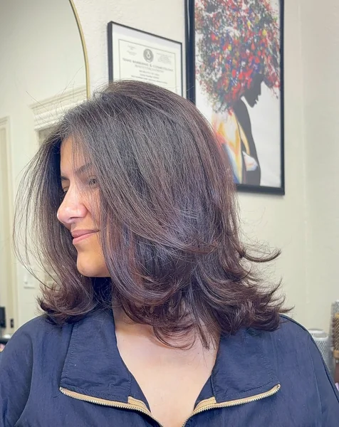 Deep Brunette Butterfly Bob with Internal Layers