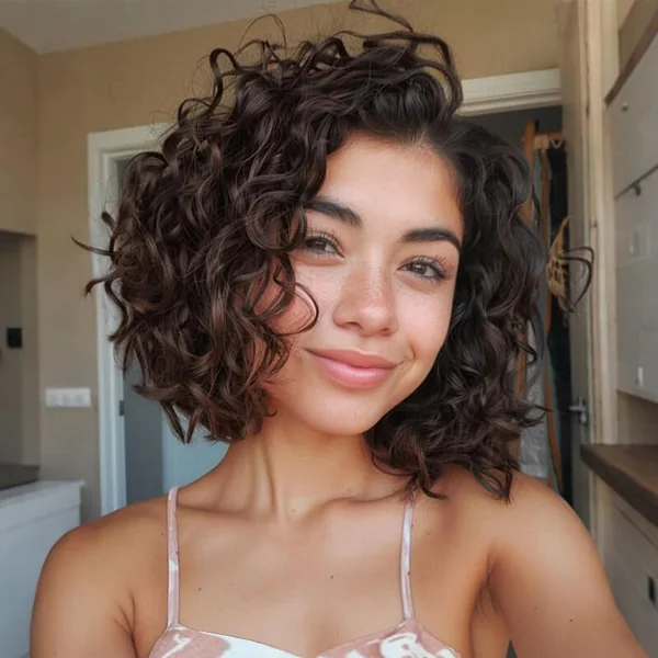 Defined Natural Curly Bob for Face Elongation