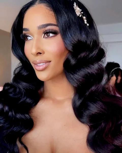 Defined Sculpted S-Waves with Delicate Pearl Headpiece