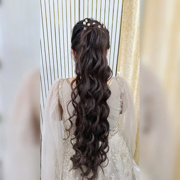 Extra-Long Wavy Ponytail with Crystal Prom Accents