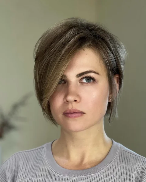 Feathered Blonde Pixie Bob with Full Fringe