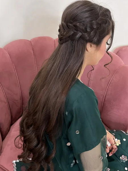 Flowing Dark Brown Half-Up Lace Braid