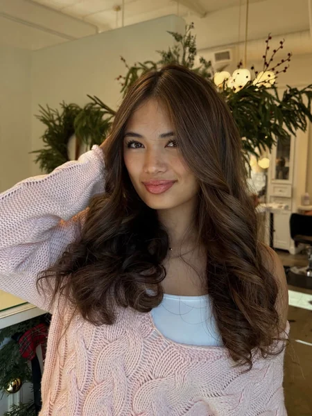 Glamorous Long Brunette Waves for Christmas Party Elegance