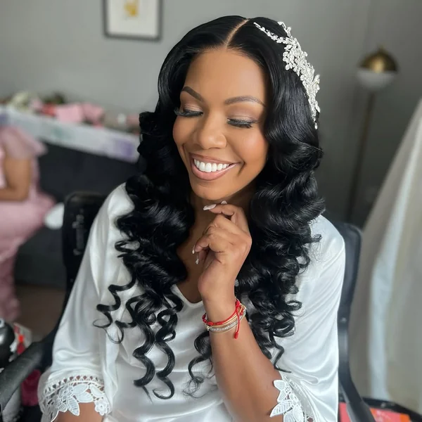 Glamorous Mid-Length Curls with Side Crystal Headband