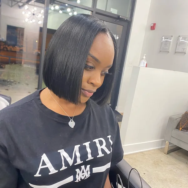 Glossy, Precision-Cut Burgundy Bob Hairstyle