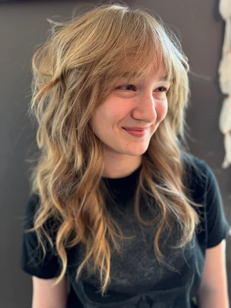 Golden Medium Shag with Wavy Effortless Layers