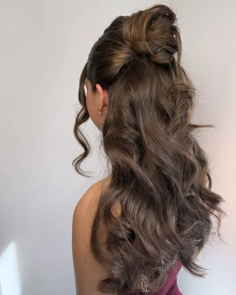 High Half-Up Knot with Long Romantic Curls