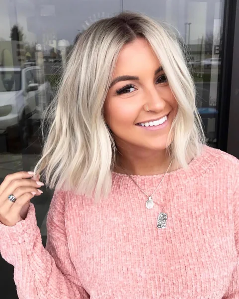 Icy Platinum Blunt Bob with Soft Lived-In Waves