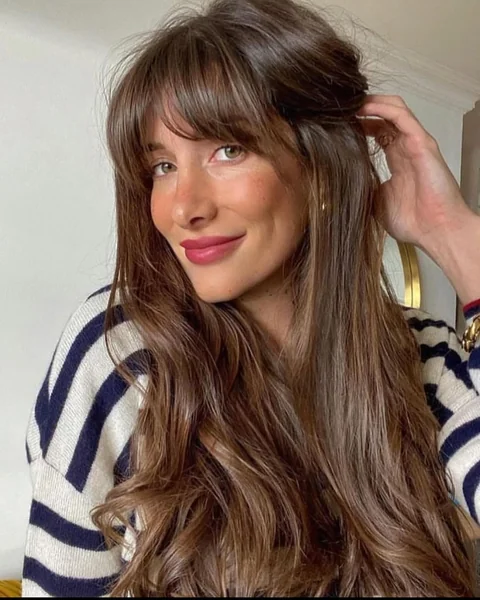 Long Brunette Layers with Textured French Girl Fringe