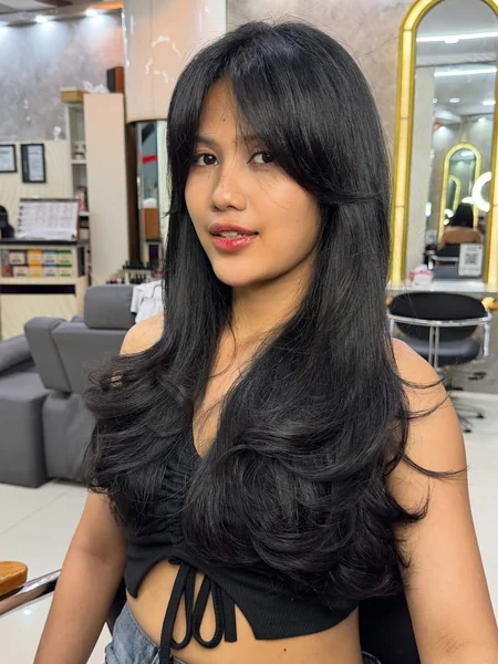 Long Jet Black Butterfly Layers with Delicate Curtain Fringe