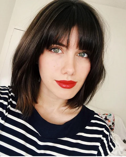 Modern Chin Bob with Full Fringe and Deep Color