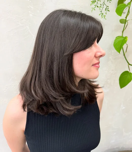Modern Medium Brunette Flip with Side Fringe