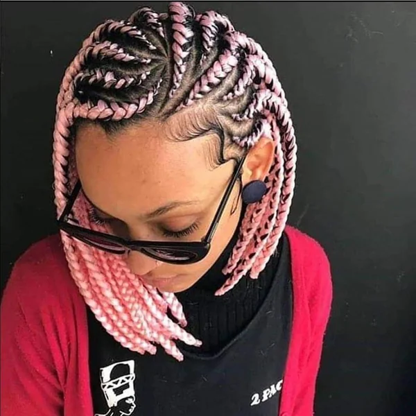 Pastel Pink Feed-in Bob Braids with Curved Parts