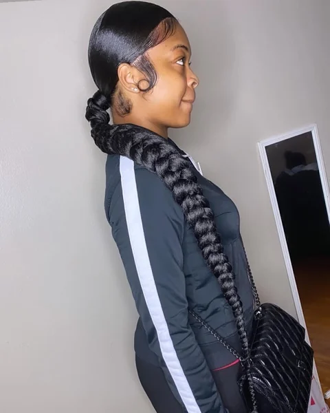 Polished High Ponytail with Knot Detail and Jumbo Braid