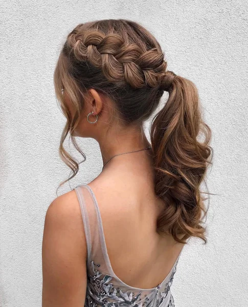Romantic Braided Crown to Wavy Prom Ponytail