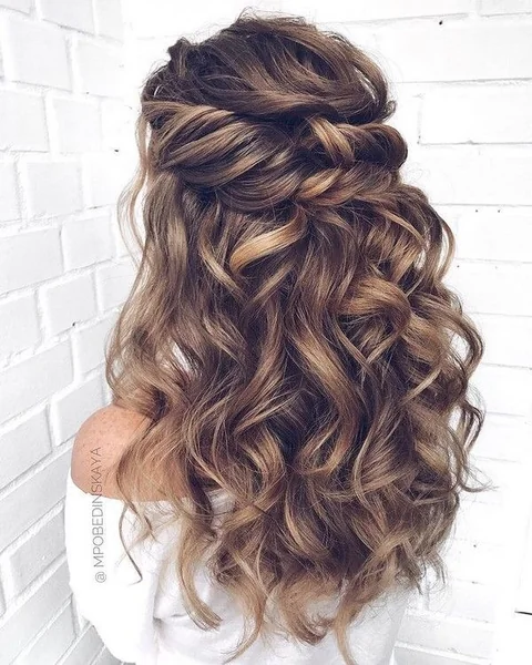 Romantic Braided Half-Up with Flowing Honey Curls