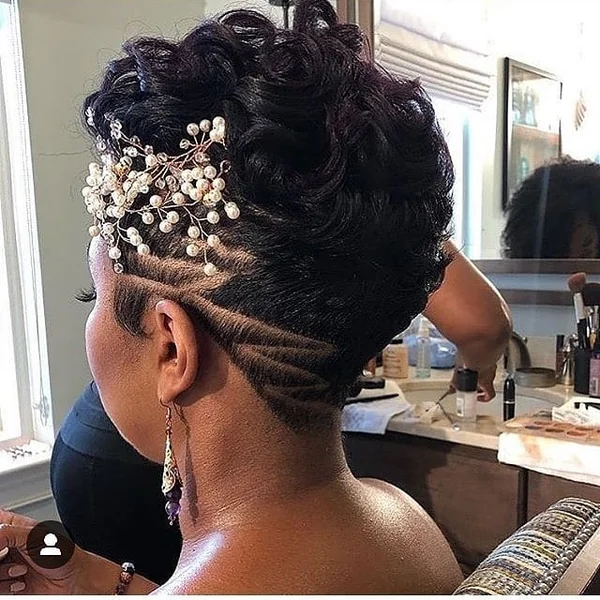 Sculpted Curly Updo on Short Hair with Underlit Design