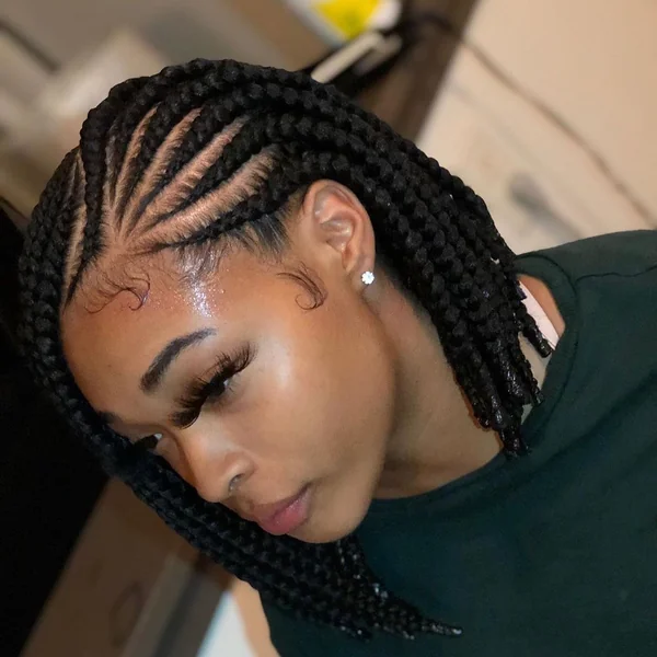 Sculpted Feed-in Bob Braids with Laid Edges