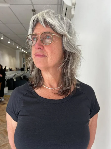 Silver Medium Shag with Feathered Volume Layers