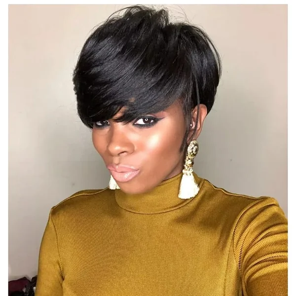 Sleek Black Pixie with Voluminous Side Sweep