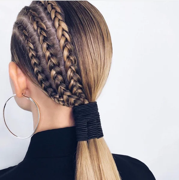 Sleek Cornrow Ponytail with Ombre Blonde Ends