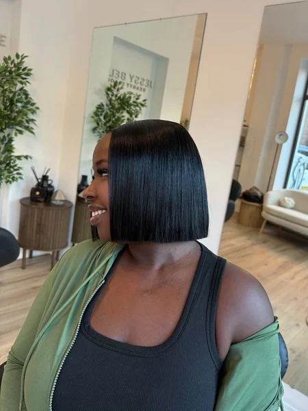 Sleek, Pin-Straight Blunt Black Bob Hairstyle