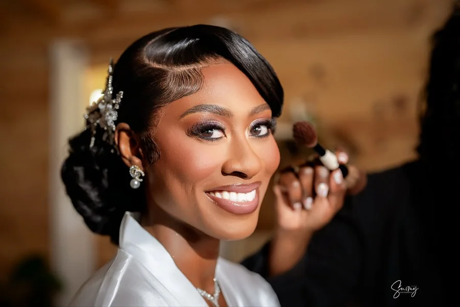 Sleek Sculpted Side-Swoop Updo with Pearl Hair Vine