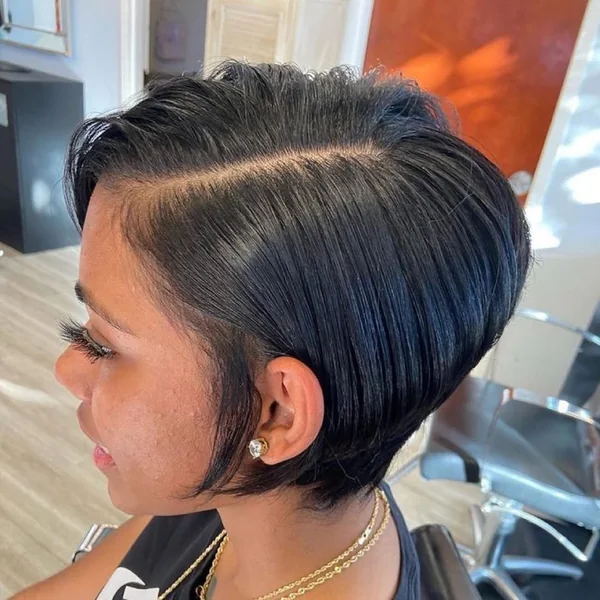 Sleek Tapered Pixie Bob with Deep Side Part