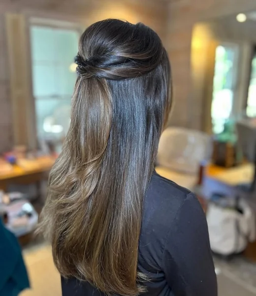 Sleek Twisted Half-Up Style for Long Layered Hair